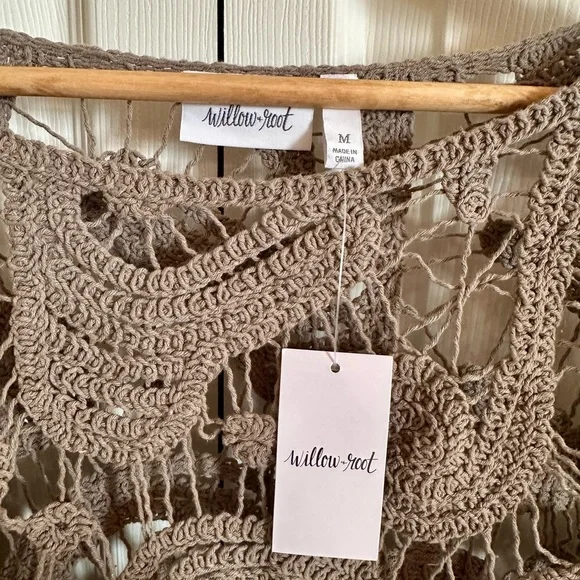 Willow + Root Mushroom Crochet Bell Sleeve Crop Top | Boho Y2K Street Style | M - Picture 3 of 6